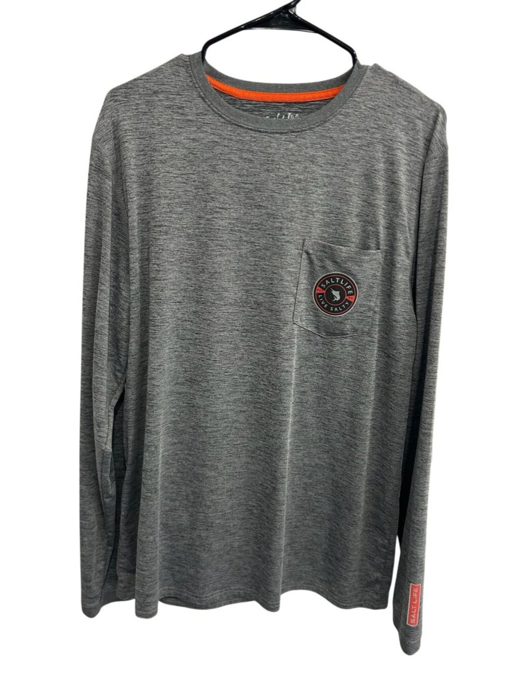 Salt Life Large Long Sleeve Heather Gray Fishing Performance Shirt Soft Retro